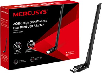 [8504] PLACA DE RED WIFI USB MERCUSYS TL-MU6H AC650 200MPBS 2.4GHZ 433MBPS 5GHZ DUAL BAND 5DBI ALTA POTENCIA