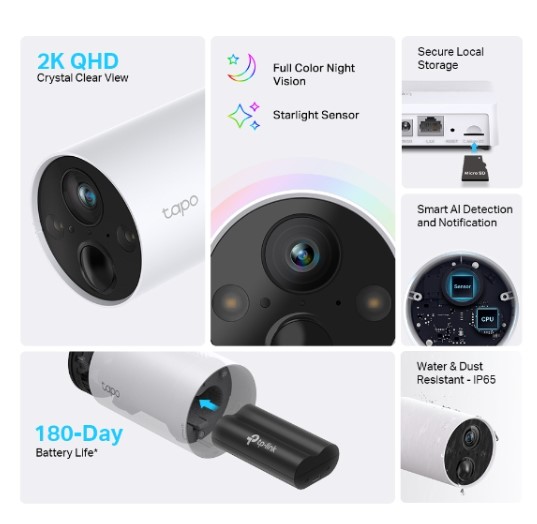 Tplink Tapo c420s2 Sistema de 2 camaras ip wifi a bateria externas day/night + HUB