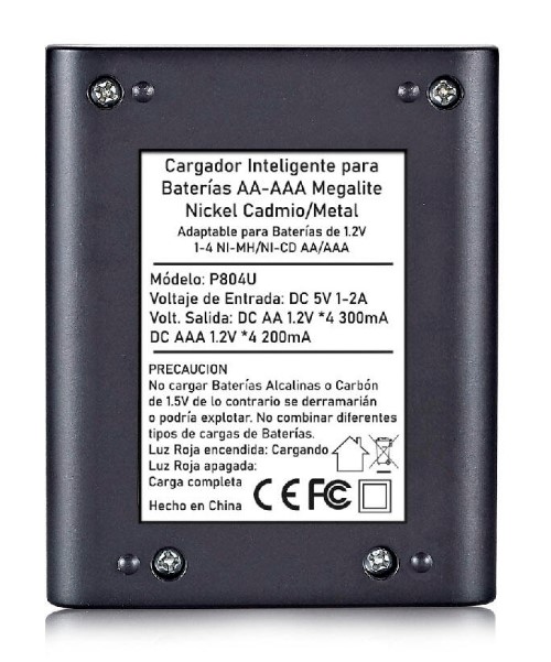 Megalite P804u Cargador Inteligente para baterias AA-AAA Nickel 4 Slots