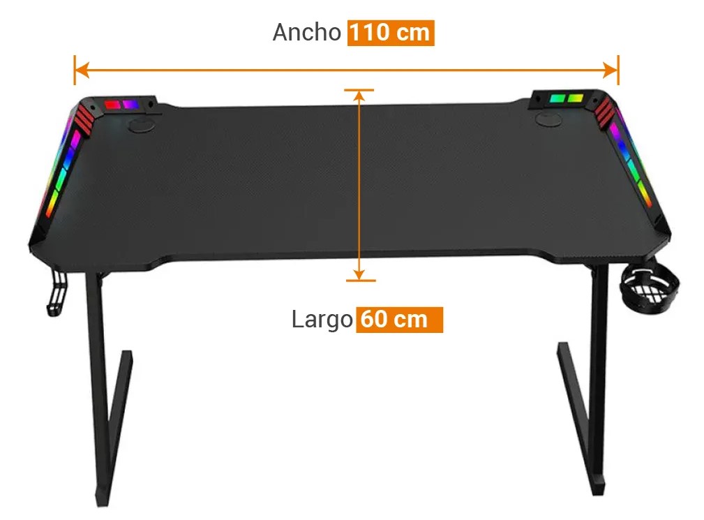 Combo Gtc Gtc-002 Gta Mueble Escritorio Gamer Iluminacion Led Rgb 120Cm X 73Cm X 60Cm + Regalo Teclado Mouse Auricular Pad Mouse