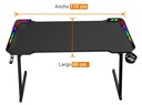 Combo Gtc Gtc-002 Gta Mueble Escritorio Gamer Iluminacion Led Rgb 120Cm X 73Cm X 60Cm + Regalo Teclado Mouse Auricular Pad Mouse