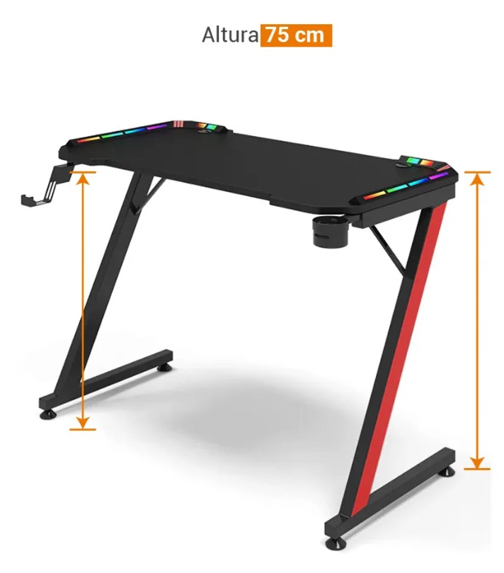Combo Gtc Gtc-002 Gta Mueble Escritorio Gamer Iluminacion Led Rgb 120Cm X 73Cm X 60Cm + Regalo Teclado Mouse Auricular Pad Mouse