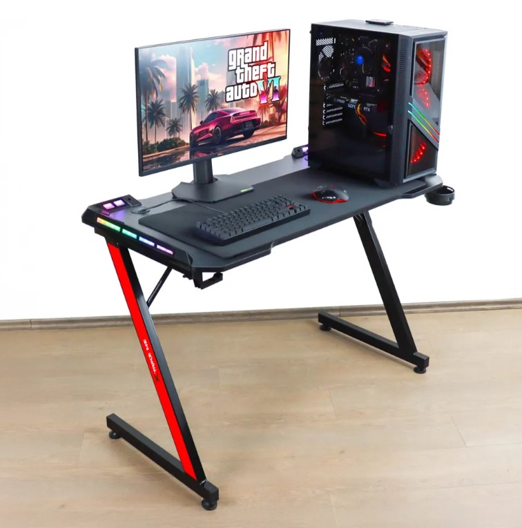 Combo Gtc Gtc-002 Gta Mueble Escritorio Gamer Iluminacion Led Rgb 120Cm X 73Cm X 60Cm + Regalo Teclado Mouse Auricular Pad Mouse
