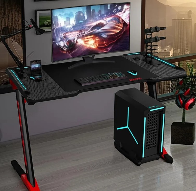 Combo Gtc Gtc-002 Gta Mueble Escritorio Gamer Iluminacion Led Rgb 120Cm X 73Cm X 60Cm + Regalo Teclado Mouse Auricular Pad Mouse