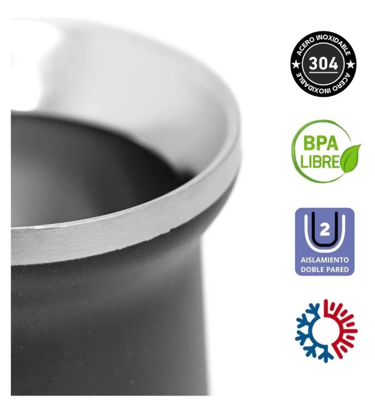 Mate Acero Termico Liso Negro 160 ml