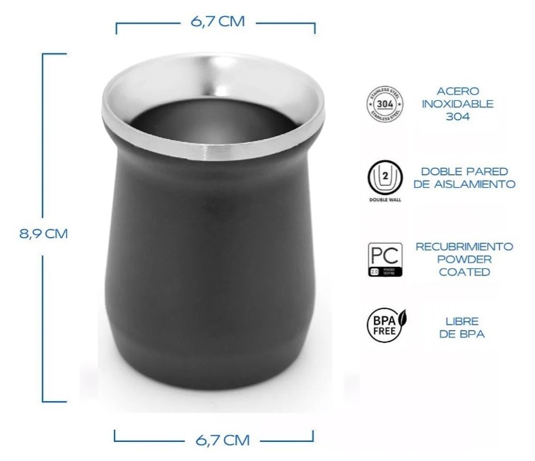 Mate Acero Termico Liso Negro 160 ml