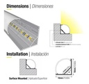 Macroled Perfil Aluminio para tira led mcpe1616102 16x16-10mmx2mt largo 2 mts angulo 45° opal