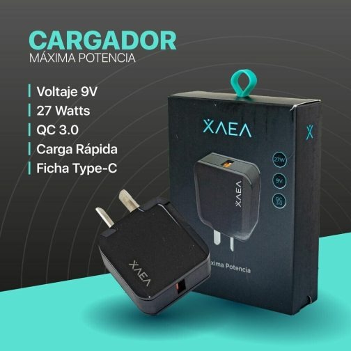 Xaea Mod10 Cargador Celular 220V 9V 27W - 1 Usb 3.0 + Cable Tipo C 