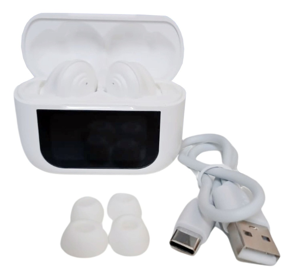 Auricular Inalambrico Bt 5.4 Tws Display Touch 4 A 5 Hs Blanco