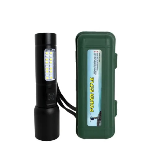 Linterna Led Metal Recargable usb tipo c con flash y estuche