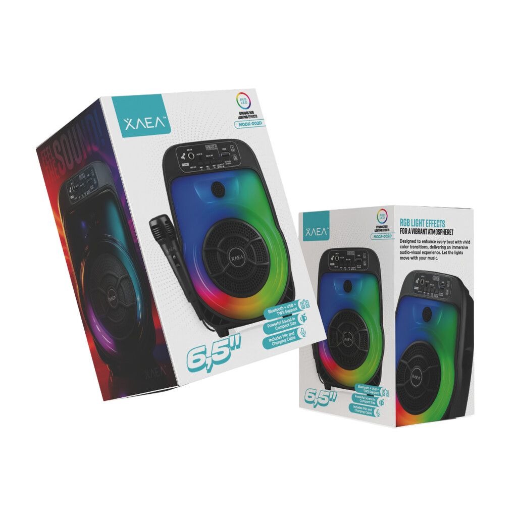 Xaea  Modx-002D Parlante Bluetooth  6.5" 10W Con Micrófono Karaoke Recargable Usb/Tf/Fm/Tws Rgb