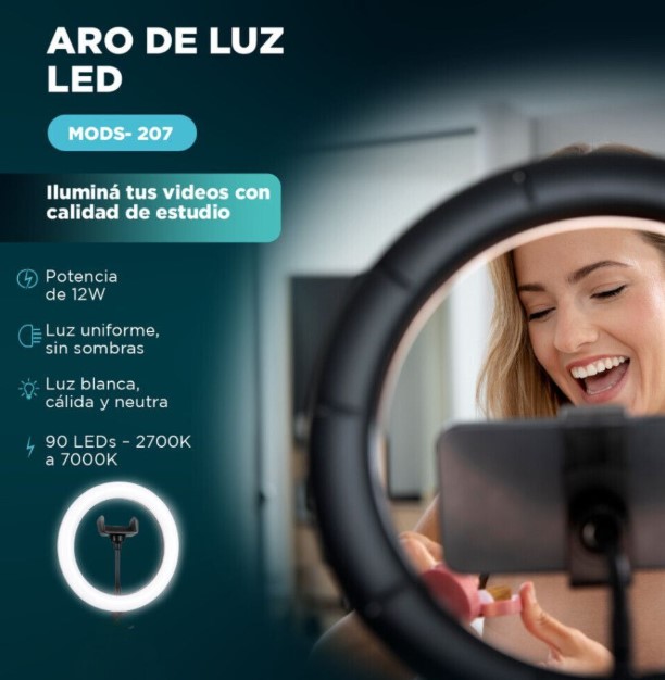 Aro Led 26cm Selfie 2700-7000k 12w Usb ( sin tripode)