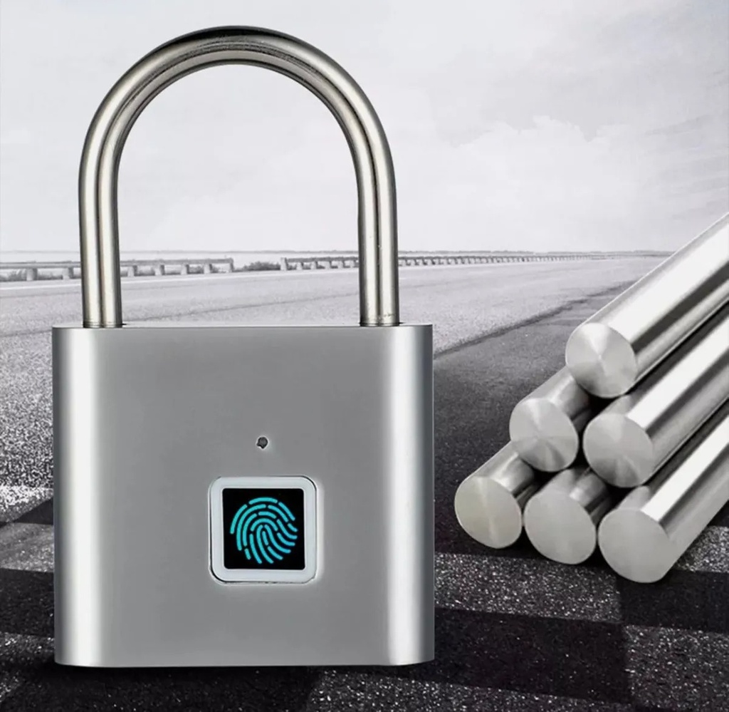 Candado Con Lector Huella Digital Recargable Usb Plateado