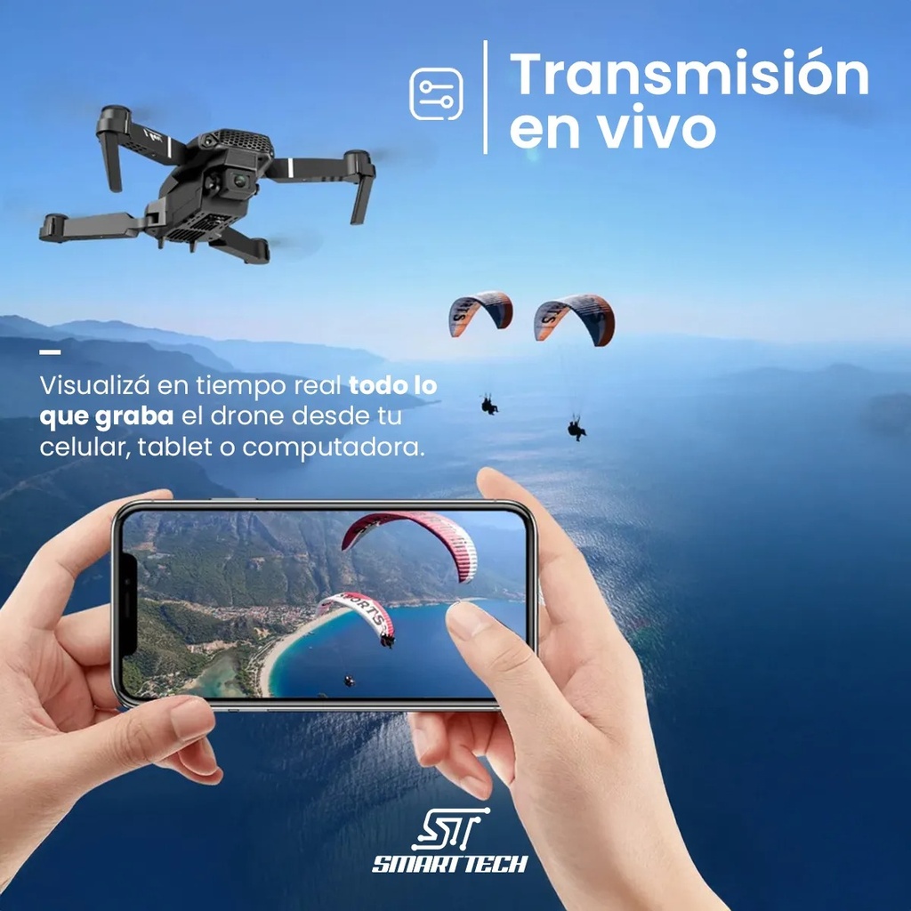 Mini Dron E88 Cámara Ultra Screen Control Dual Con Visor Incluye Bateria Cable y Kit De Repuestos