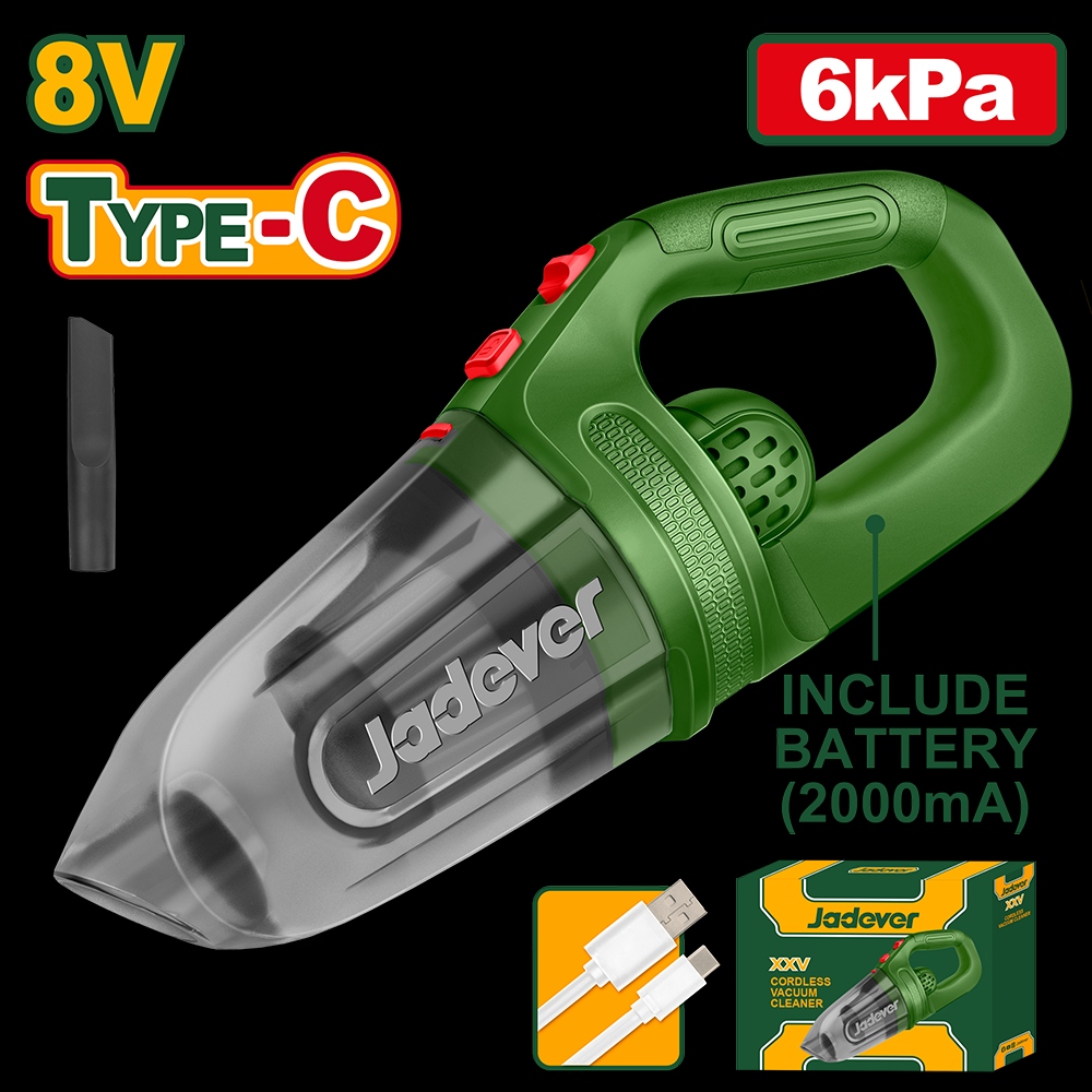 Jadever Aspiradora Manual Inalámbrica Con Boquilla 0.45L Capacidad 8V Carga Tipo C - Jdlv0801