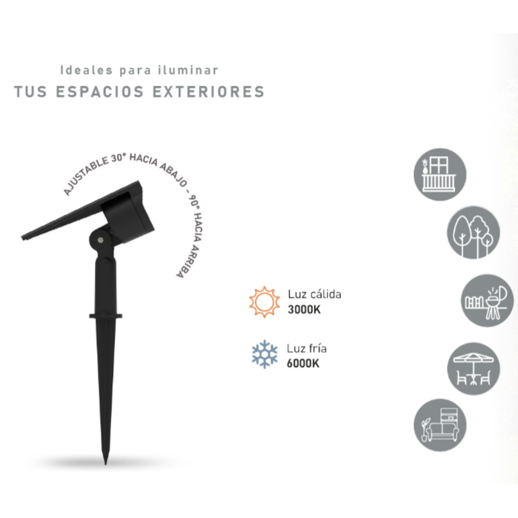 Trefi Estaca Reflector Solar 2W Exterior Luz Cálida 3000K 260Lm Con Sensor Nocturno Autonomía 6-12Hs