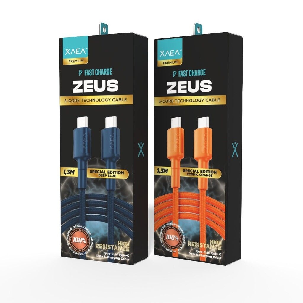 Xaea Cable Usb Tipo C A Tipo C Zeus 1Mt 110 Hilos Cobre Reforzado Carga Rapida Naranja