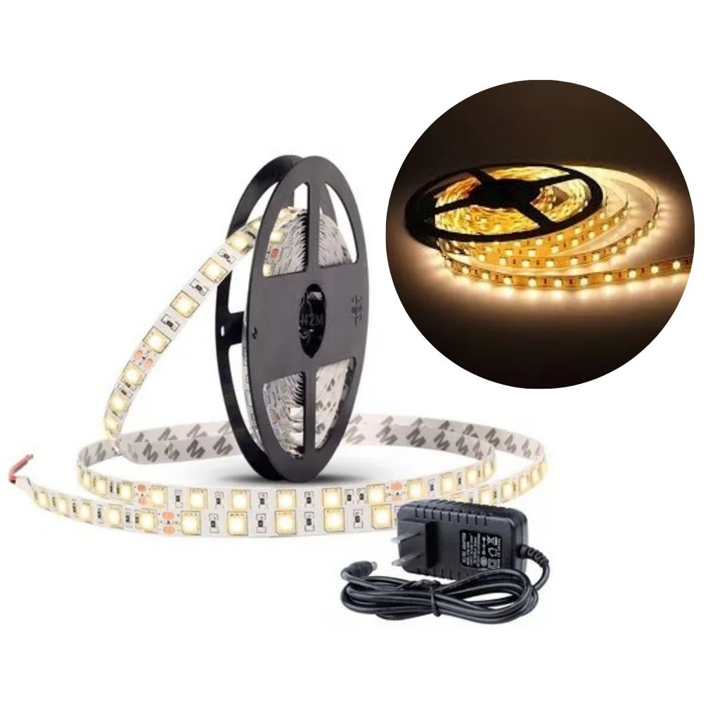 Combo Tira Led Generica 5050 Exterior Calido 5Mts + Fuente Alimentación 12V 2A