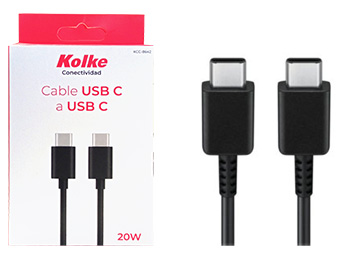 Kolke Cable Usb Tipo C M A Usb Tipo C Macho Largo 1M 20W - En Caja Negro