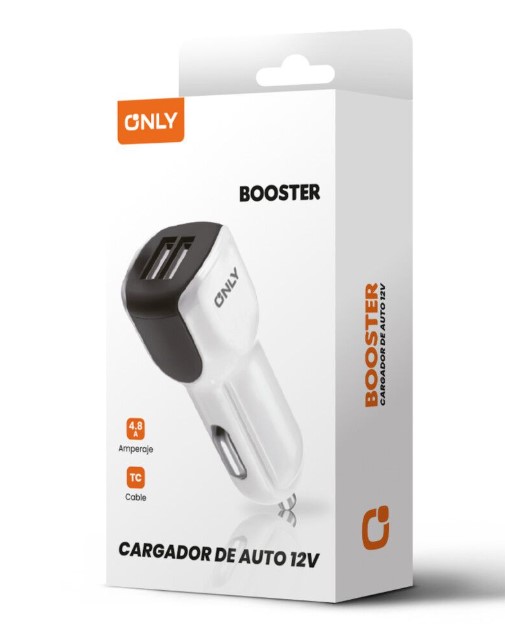 Only Booster Cargador 12V Mods-500 2 Usb + Cable Tipo C Blanco