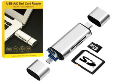 Lector De Memorias 3 En 1 Usb Microusb Usb Tipo C A Sd Microsd 2.0 Tp-17820