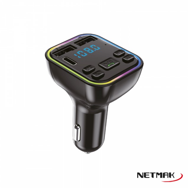 Netmak Transmisor Fm Bluetooth 12V Con Puerto Tipo C Y Usb Nm-Car38