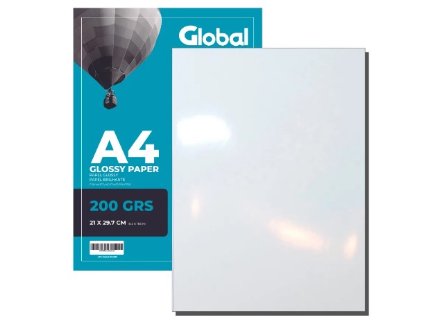 Global Paperg200a4-20- Resma X 20 De Papel A4 (210 X 297 Mm.) Fotográfico Brillante 200 Gr