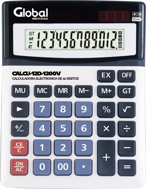 Global Calculadora De  12 Digitos Metalica Plateada Calcu-12D-1200V