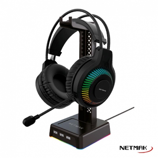 [10293] Netmak Nm-Hs430 Base Para Auricular Rgb + Hub 3 USB