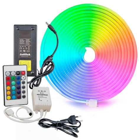 [10317] TIRA KIT NEON RGB 5050 CON FUENTE Y CONTROL REMOTO 5MTS