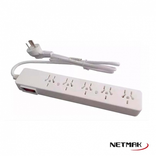 [10458] Netmak Nm-Zp5 - Zapatilla Electrica Multinorma 5 Tomas Con Tecla Largo 1.5 Mts 