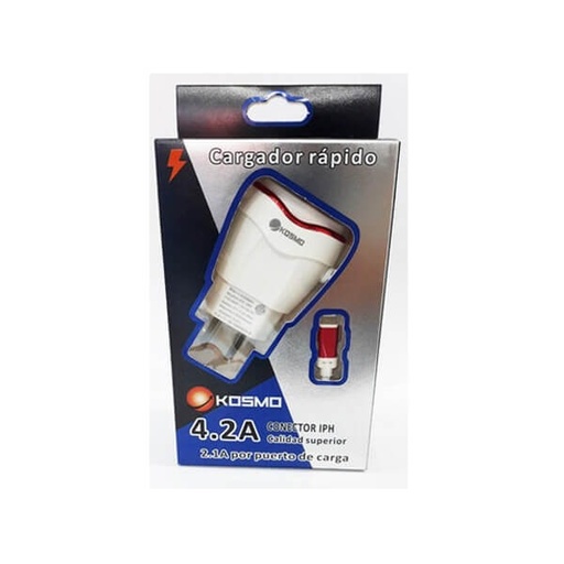 Kosmo Cargador 220V 5V 4.2A Usb A Lightning Kosmo Ks-18Hc De Pared Usb X2 Carga 3 Telefonos Cable Lightning