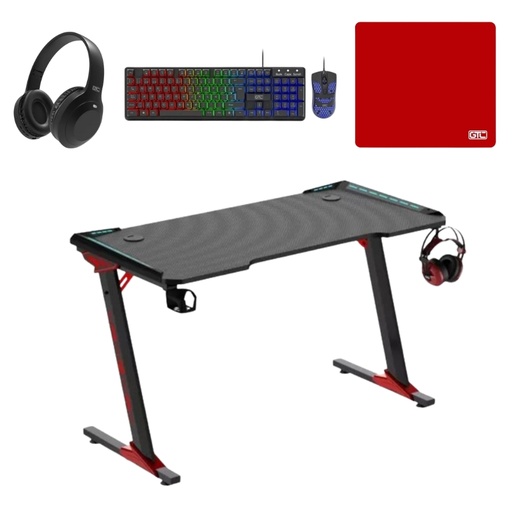 [10895] Gtc Escritorio Gamer Con Luz Rgb 120Cm X 73Cm X 60Cm + Combo Teclado y Mouse Cbg-025N + Auricular HSG-198 + Pad Mouse Pad-100R  Todo En 1