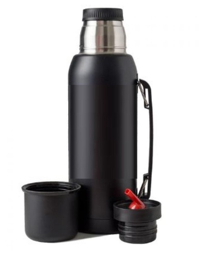 [11082] Termo Acero Liso 1 Lt Con Manija Y Pico Cebador Color Negro