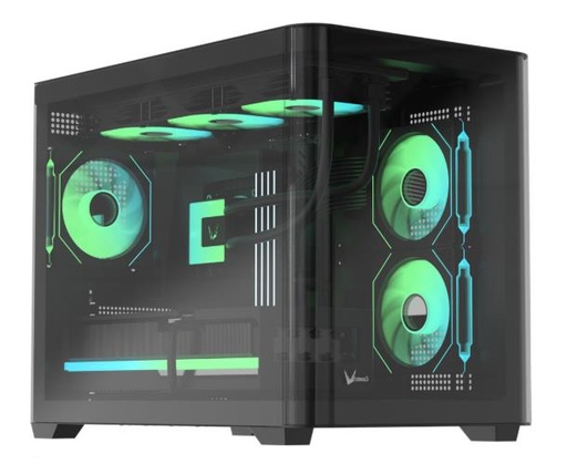 [77426] GABINETE GAMER FORMULA V LINE CRYSTAL U2M FLOE BLACK SIN CONTROLADORES RGB (MATX 3 FANS FLOE 12BK A