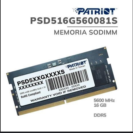 [78887] MEMORIA PATRIOT SODIMM DDR5 16GB 5600MHZ (PSD516G560081S)