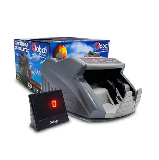 [4296] Global Billcounter-1 - Maquina Contadora De Billetes Digital 1000/Min Cap Bandeja 200 Billetes Carga Superior Deteccion Falsos Ir Uv Mg Mt 220V Con Visor Digital Y Accesorios