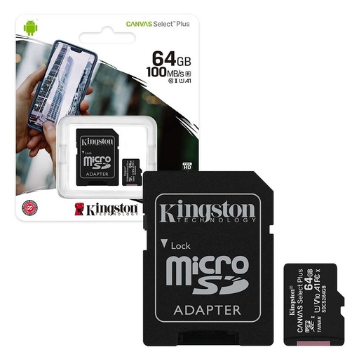 [1187]  Kingston Memoria Micro Sd 64Gb Canvas Clase 10 Con Adaptador