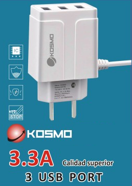 [933] Kosmo Cargador Carga Rapida 220V 5V 3.3A Cable Tipo C  + 3 Usb Ks-18L C