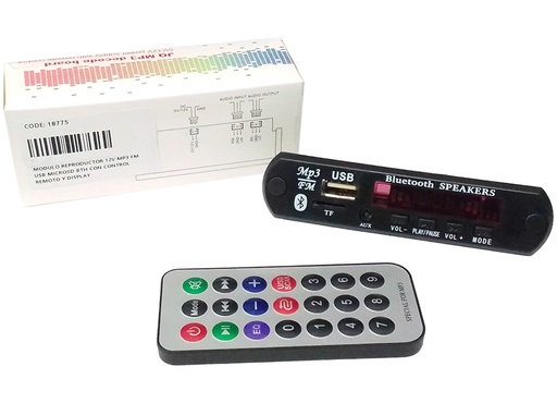 [9585] Modulo Reproductor 12V Mp3 Fm Usb Microsd Bluetooth Con Control Remoto Y Display - Control No Incluye Pila Cr2025 Tp-18775