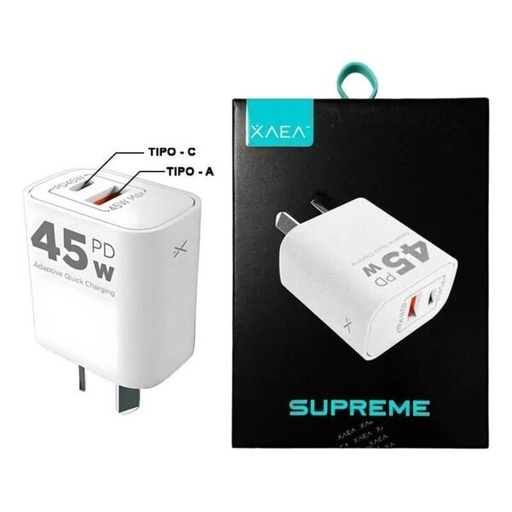 [10267] Xaea Cargador 220V Supreme 5A 45W Tipo C Pd + Usb Mod504