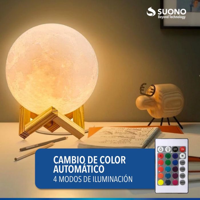 SUONO LAMPARA VELADOR DE MESA ESFERA LUZ DE LUNA 3D RGB