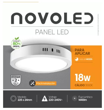 NOVOLED PANEL PLAFON LED DE APLICAR CUADRADO 18W 3000K BLANCO CALIDO