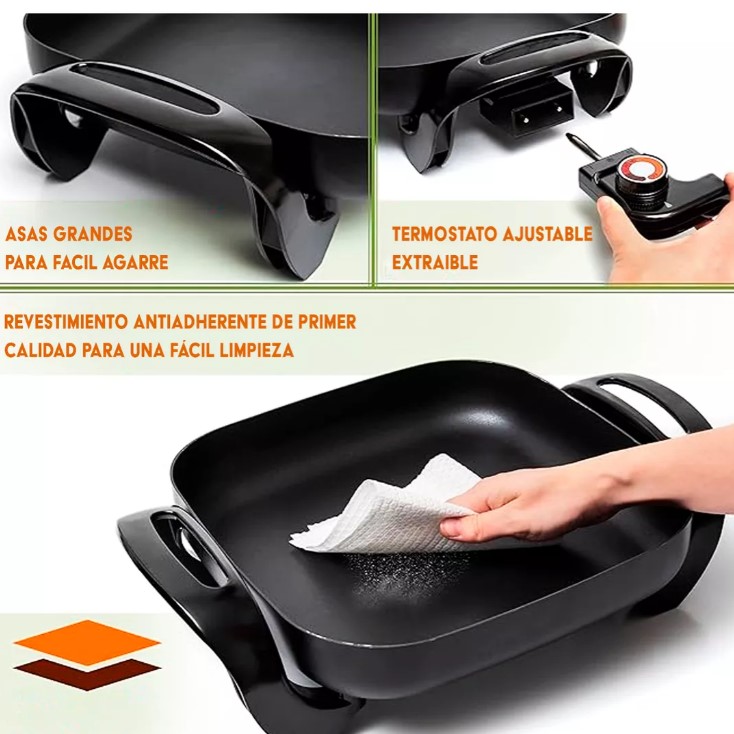 NOVOHOME NH-SE055 ELECTRICAL FRYING BREAD SARTEN OLLA ELECTRICA 4.2LTS 5 NIVELES 30X30CM 1360W