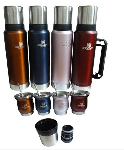 HENGDA YQ10117 - KIT SET MATERO ACERO INOX. SIMIL STANLEY TERMO 1200 ML + MATE 250 ML + BOMBILLA VARIOS COLORES