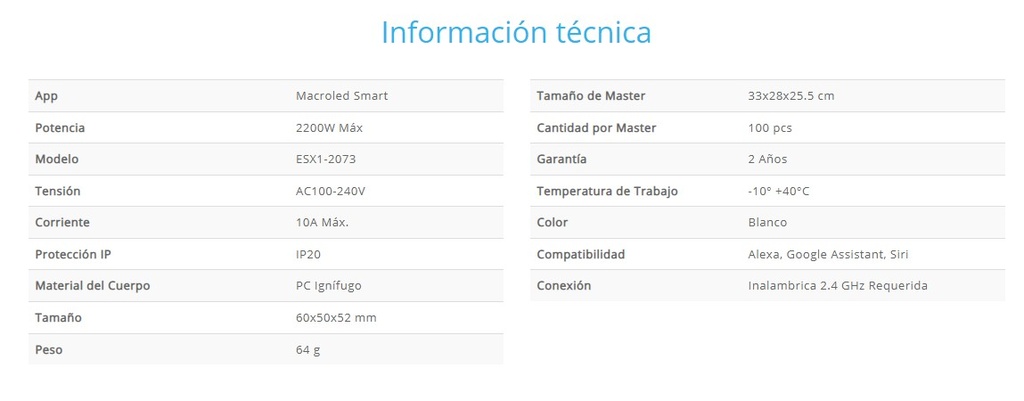 MACROLED EXA1-2073 ENCHUFE SMART 10A 220V