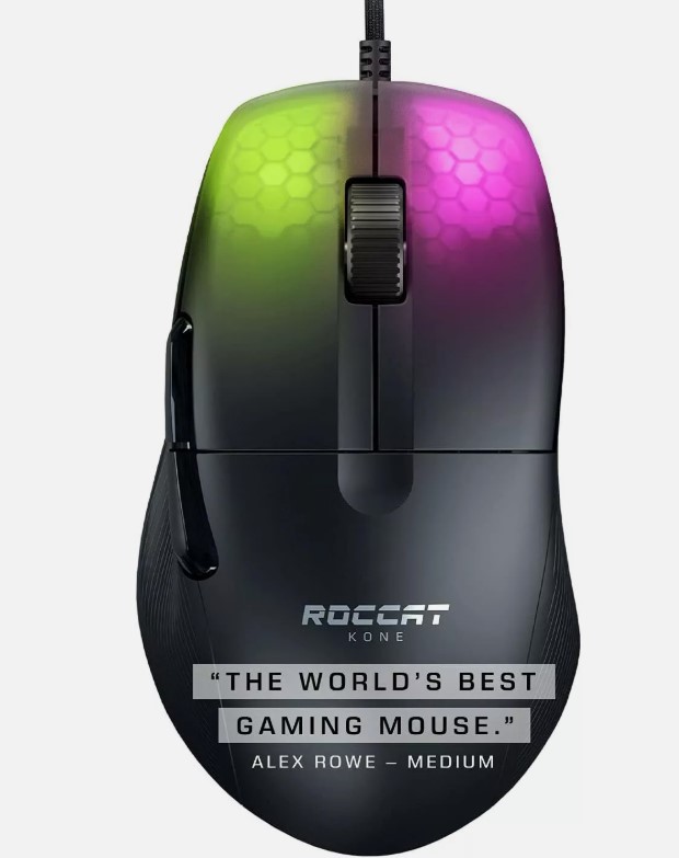 MOUSE ROCCAT KONE PRO RGBA LIGHTING TITAN SWITCH 19000 DPI CABLE 1.8MTS 66GR NEGRO