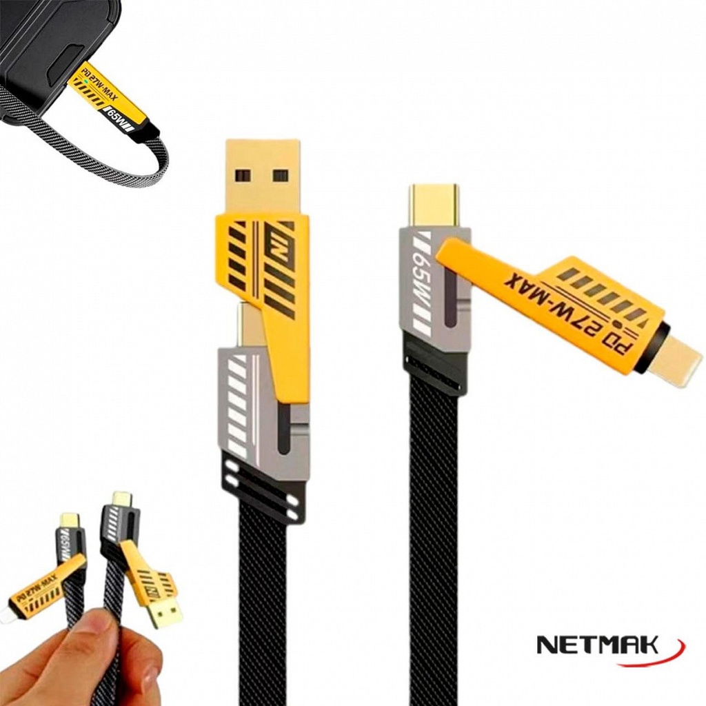NETMAK CABLE 4 EN 1 TIPO C + USB + LIGHTNING NM-123