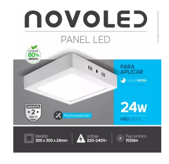 NOVOLED PLAFON PANEL LED DE APLICAR CUADRADO 24W FRIO 6500K NOV-PAC24F