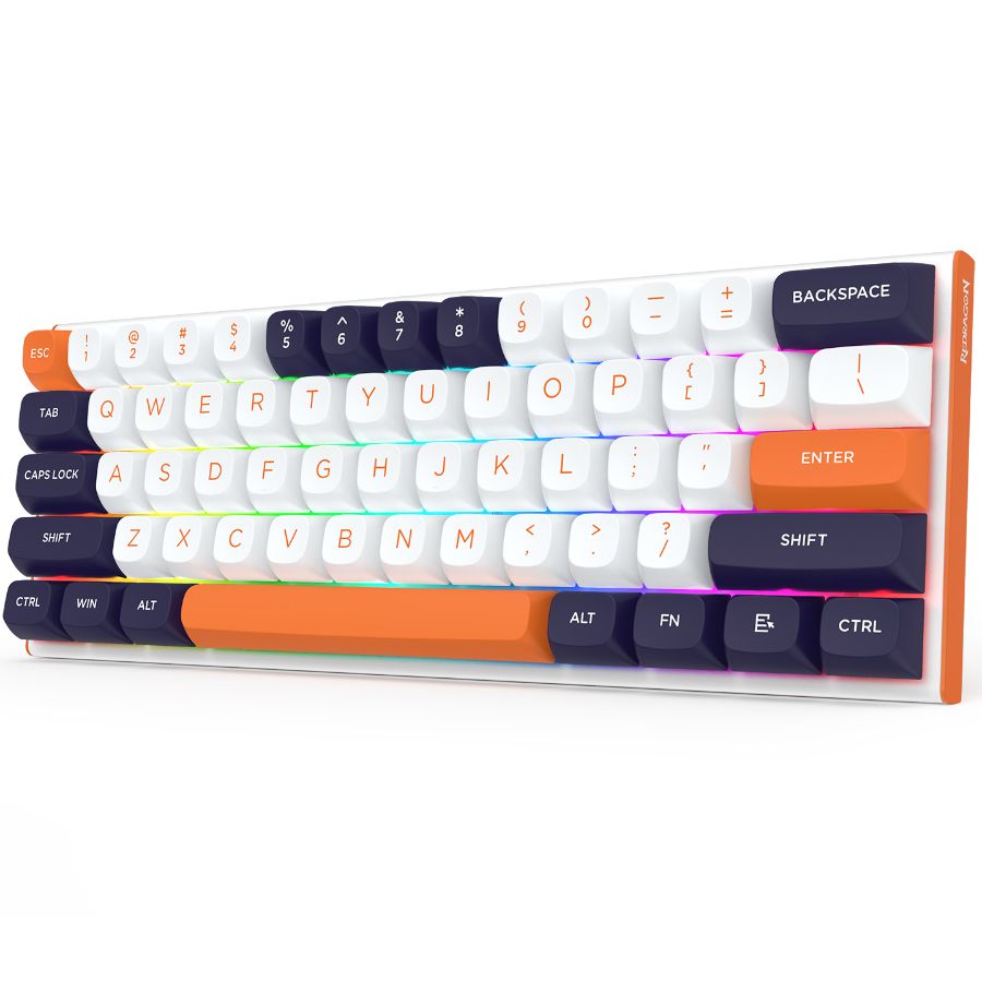 REDRAGON TECLADO MECÁNICO FIDD K683 BLANCO NARANJA NEGRO LED RGB MAGNETICO 60% USB